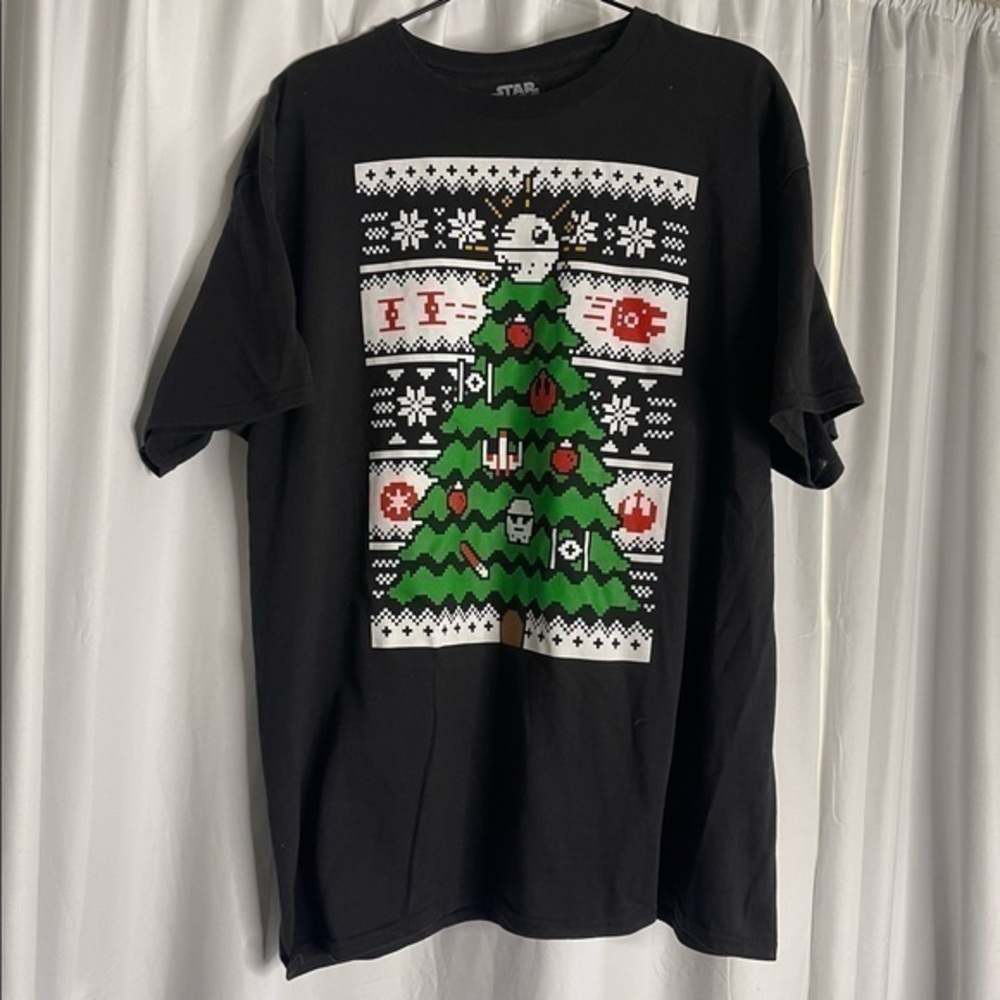 Christmas Star Wars Christmas Tree Fair Isle Black Graphic T-Shirt X Large